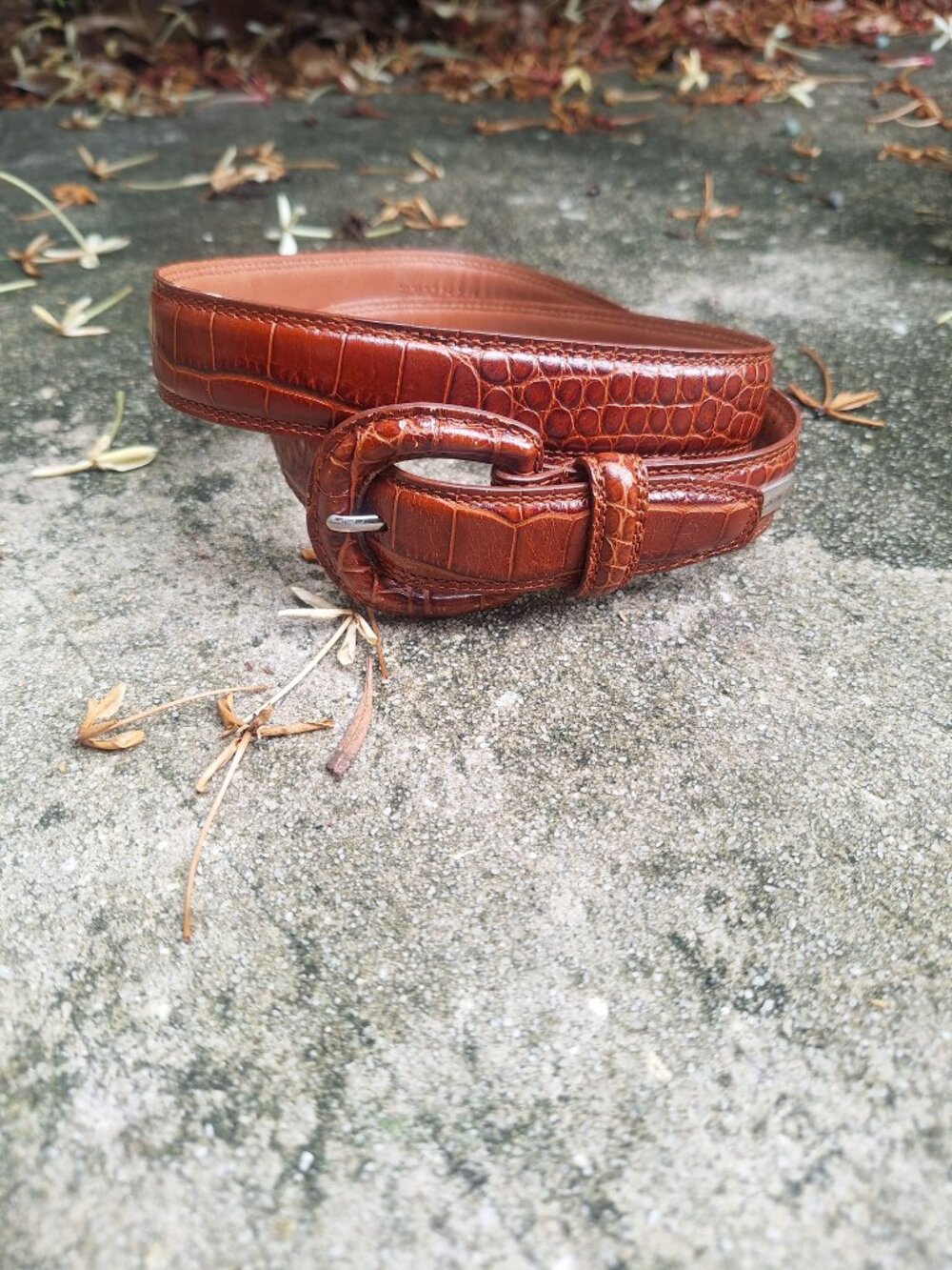 Ralph Lauren Alligator Grain Leather Belt M Narrow Brown